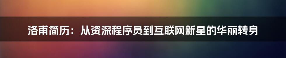 洛甫简历：从资深程序员到互联网新星的华丽转身