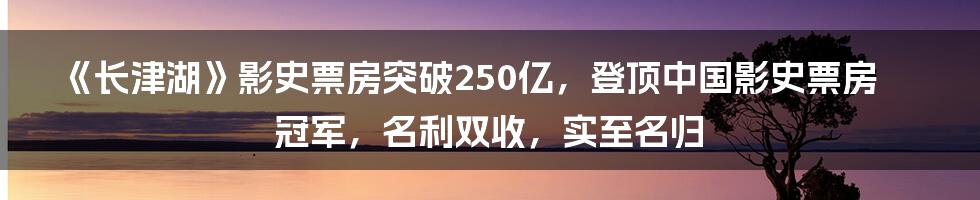 《长津湖》影史票房突破250亿，登顶中国影史票房冠军，名利双收，实至名归