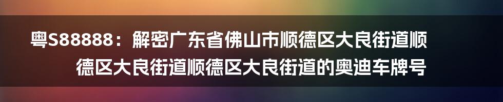 粤S88888：解密广东省佛山市顺德区大良街道顺德区大良街道顺德区大良街道的奥迪车牌号