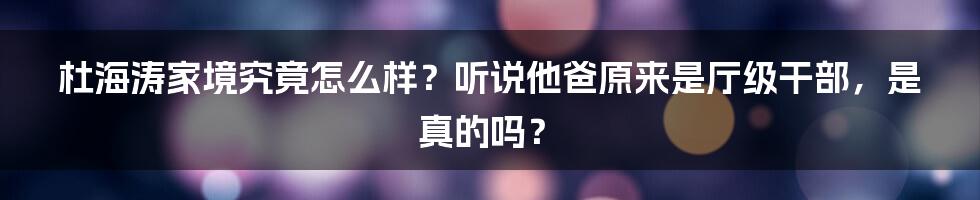 杜海涛家境究竟怎么样？听说他爸原来是厅级干部，是真的吗？