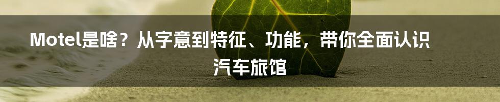 Motel是啥？从字意到特征、功能，带你全面认识汽车旅馆