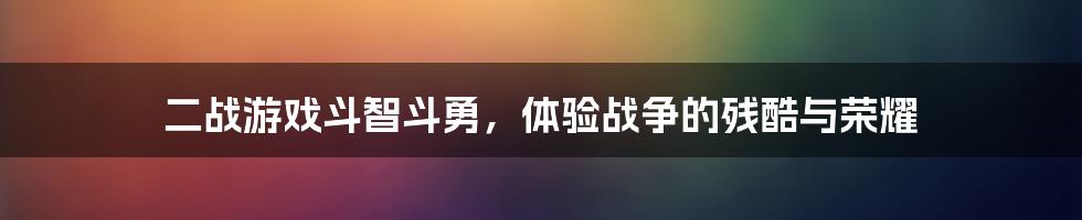 二战游戏斗智斗勇，体验战争的残酷与荣耀