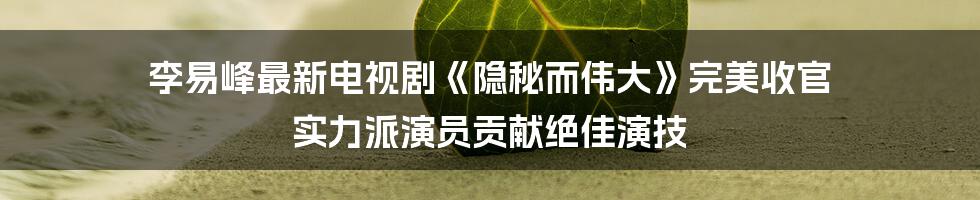 李易峰最新电视剧《隐秘而伟大》完美收官 实力派演员贡献绝佳演技