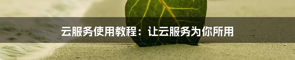 云服务使用教程：让云服务为你所用