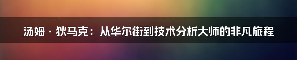 汤姆·狄马克：从华尔街到技术分析大师的非凡旅程