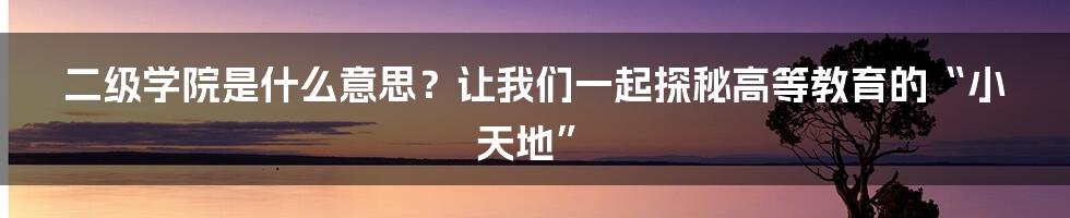 二级学院是什么意思？让我们一起探秘高等教育的“小天地”