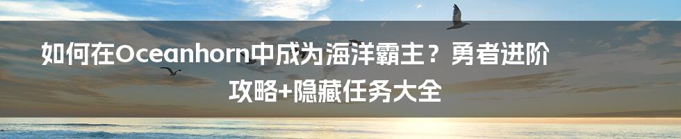 如何在Oceanhorn中成为海洋霸主？勇者进阶攻略+隐藏任务大全