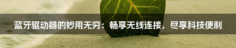 蓝牙驱动器的妙用无穷：畅享无线连接，尽享科技便利