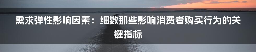 需求弹性影响因素：细数那些影响消费者购买行为的关键指标