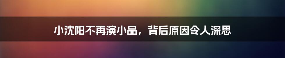 小沈阳不再演小品，背后原因令人深思