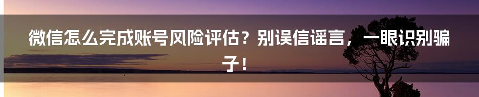 微信怎么完成账号风险评估？别误信谣言，一眼识别骗子！