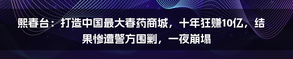 熙春台：打造中国最大春药商城，十年狂赚10亿，结果惨遭警方围剿，一夜崩塌