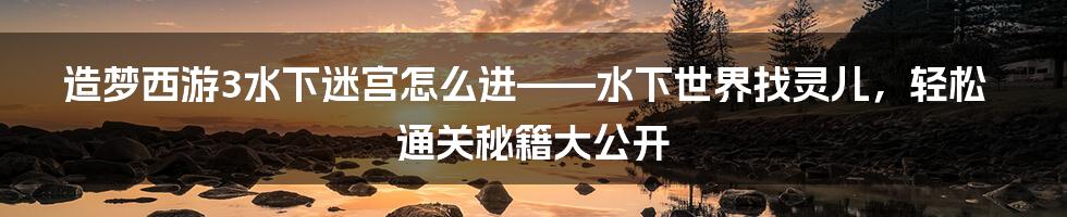 造梦西游3水下迷宫怎么进——水下世界找灵儿，轻松通关秘籍大公开