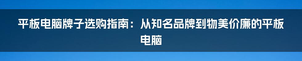 平板电脑牌子选购指南：从知名品牌到物美价廉的平板电脑