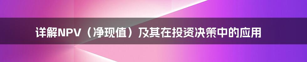 详解NPV（净现值）及其在投资决策中的应用