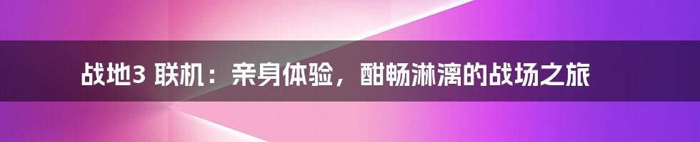 战地3 联机：亲身体验，酣畅淋漓的战场之旅