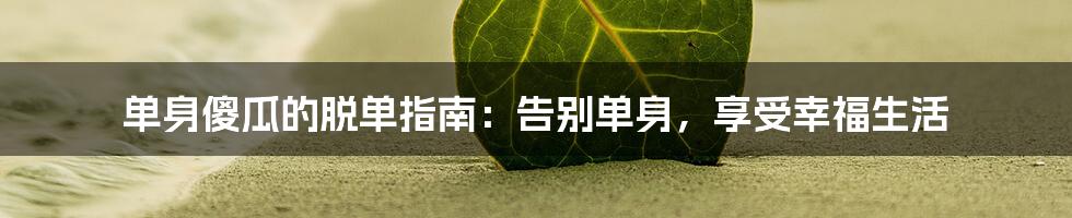 单身傻瓜的脱单指南：告别单身，享受幸福生活