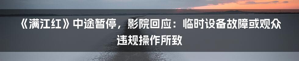 《满江红》中途暂停，影院回应：临时设备故障或观众违规操作所致