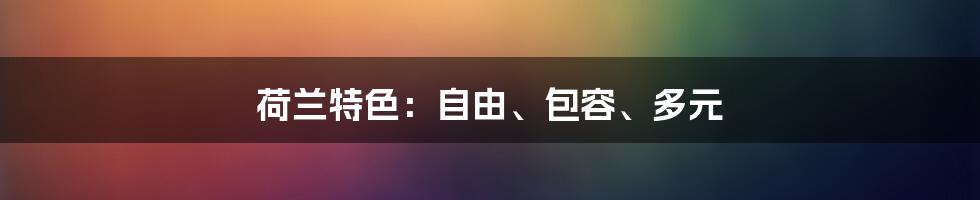 荷兰特色：自由、包容、多元