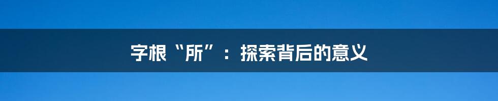 字根“所”：探索背后的意义