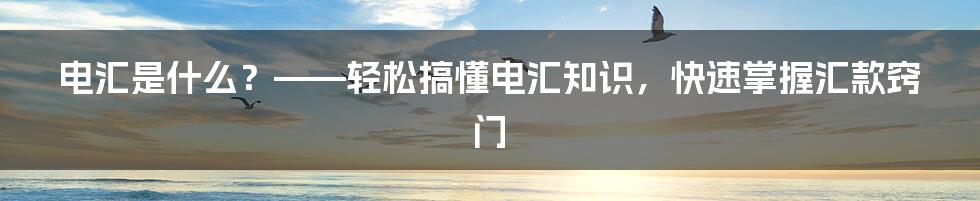 电汇是什么？——轻松搞懂电汇知识，快速掌握汇款窍门