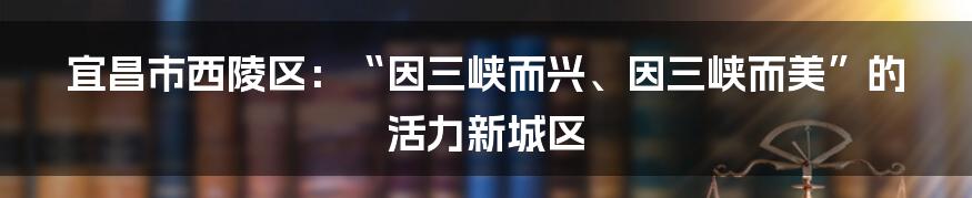 宜昌市西陵区：“因三峡而兴、因三峡而美”的活力新城区