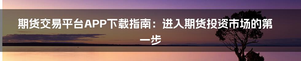 期货交易平台APP下载指南：进入期货投资市场的第一步