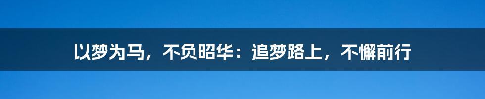 以梦为马，不负昭华：追梦路上，不懈前行