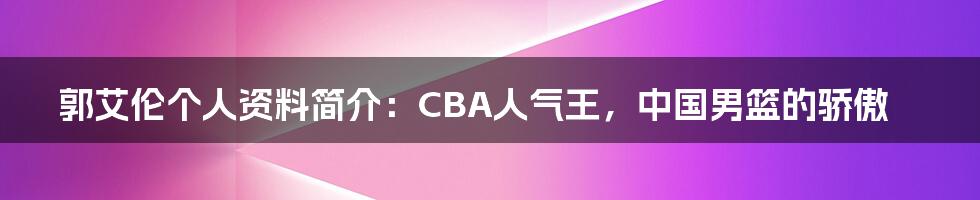 郭艾伦个人资料简介：CBA人气王，中国男篮的骄傲