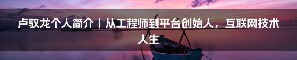 卢驭龙个人简介｜从工程师到平台创始人，互联网技术人生