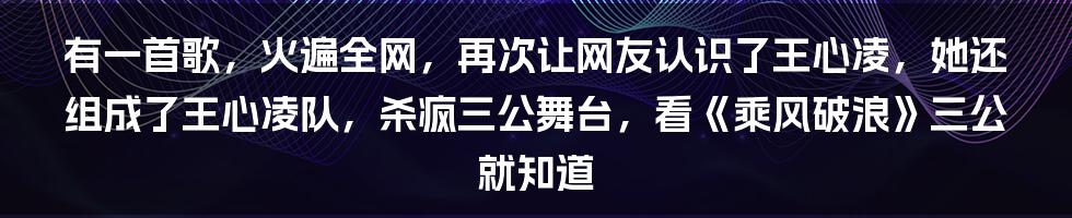 有一首歌，火遍全网，再次让网友认识了王心凌，她还组成了王心凌队，杀疯三公舞台，看《乘风破浪》三公就知道