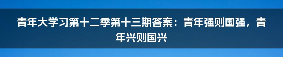 青年大学习第十二季第十三期答案：青年强则国强，青年兴则国兴