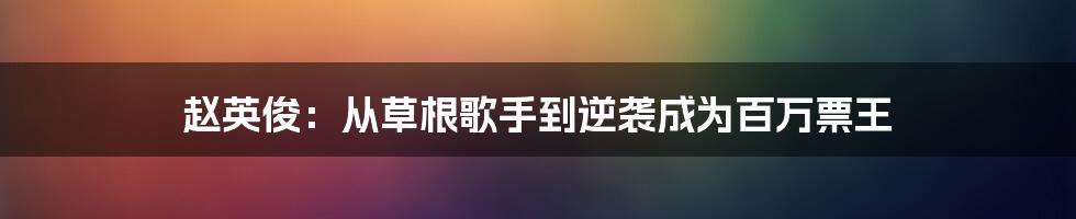 赵英俊：从草根歌手到逆袭成为百万票王