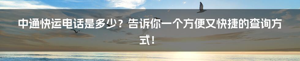 中通快运电话是多少？告诉你一个方便又快捷的查询方式！