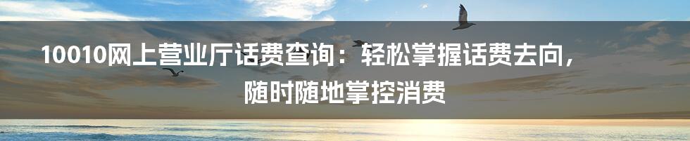 10010网上营业厅话费查询：轻松掌握话费去向，随时随地掌控消费