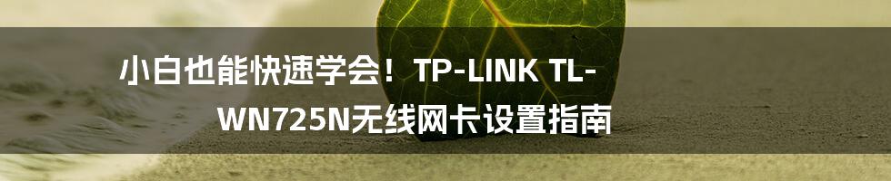 小白也能快速学会！TP-LINK TL-WN725N无线网卡设置指南