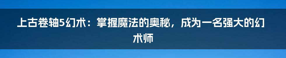 上古卷轴5幻术：掌握魔法的奥秘，成为一名强大的幻术师