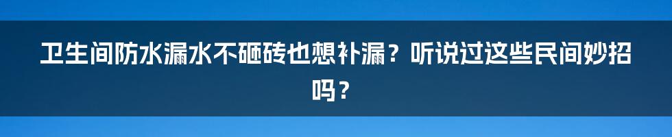 卫生间防水漏水不砸砖也想补漏？听说过这些民间妙招吗？