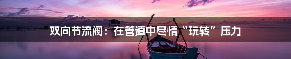 双向节流阀：在管道中尽情“玩转”压力