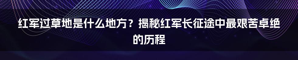 红军过草地是什么地方？揭秘红军长征途中最艰苦卓绝的历程