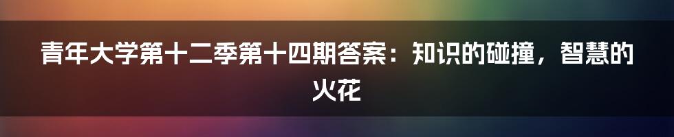 青年大学第十二季第十四期答案：知识的碰撞，智慧的火花