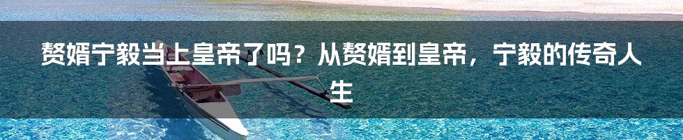 赘婿宁毅当上皇帝了吗？从赘婿到皇帝，宁毅的传奇人生