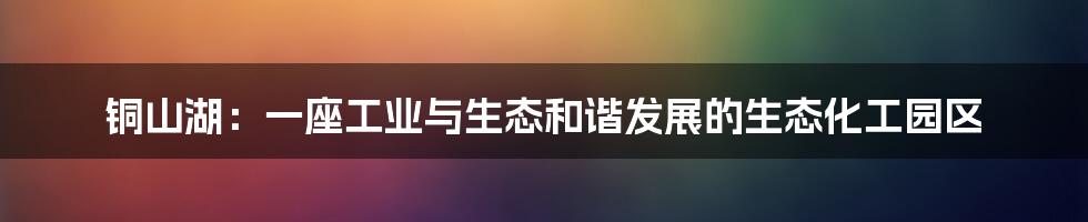 铜山湖：一座工业与生态和谐发展的生态化工园区