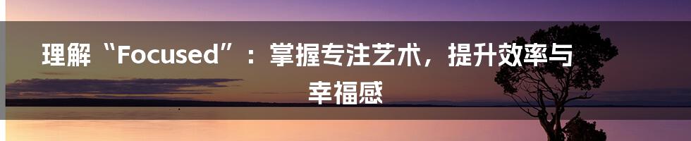 理解“Focused”：掌握专注艺术，提升效率与幸福感