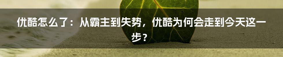 优酷怎么了：从霸主到失势，优酷为何会走到今天这一步？