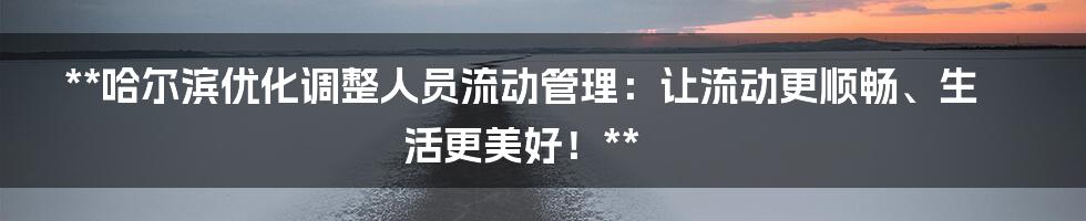 **哈尔滨优化调整人员流动管理：让流动更顺畅、生活更美好！**