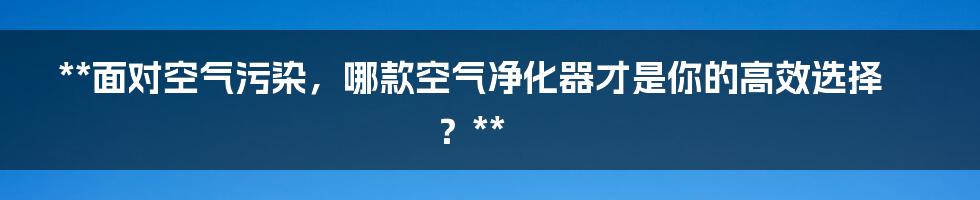 **面对空气污染，哪款空气净化器才是你的高效选择？**