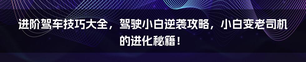 进阶驾车技巧大全，驾驶小白逆袭攻略，小白变老司机的进化秘籍！