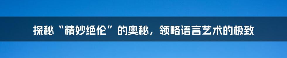 探秘“精妙绝伦”的奥秘，领略语言艺术的极致