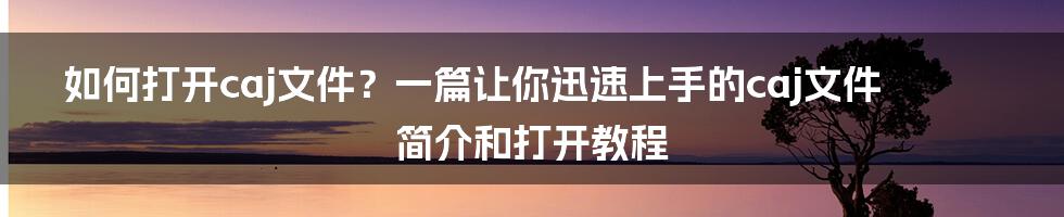 如何打开caj文件？一篇让你迅速上手的caj文件简介和打开教程